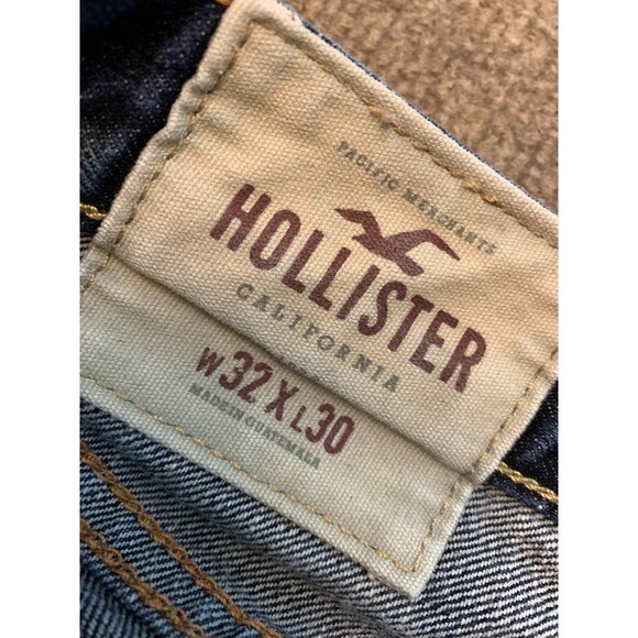 Hollister Jeans Mens 32x30 Slim Straight Mid Rise Button Fly Y2K Dark Denim - Picture 8 of 11